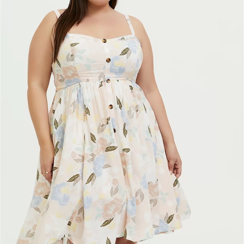 ๐3X LIGHT PINK FLORAL CHALLIS BUTTON HI-LO DRESS 3x - Picture 1 of 6